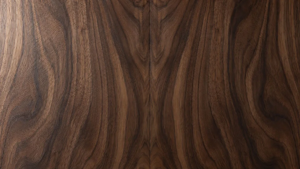 Close-up of book-matched American walnut with a satin oil finish
