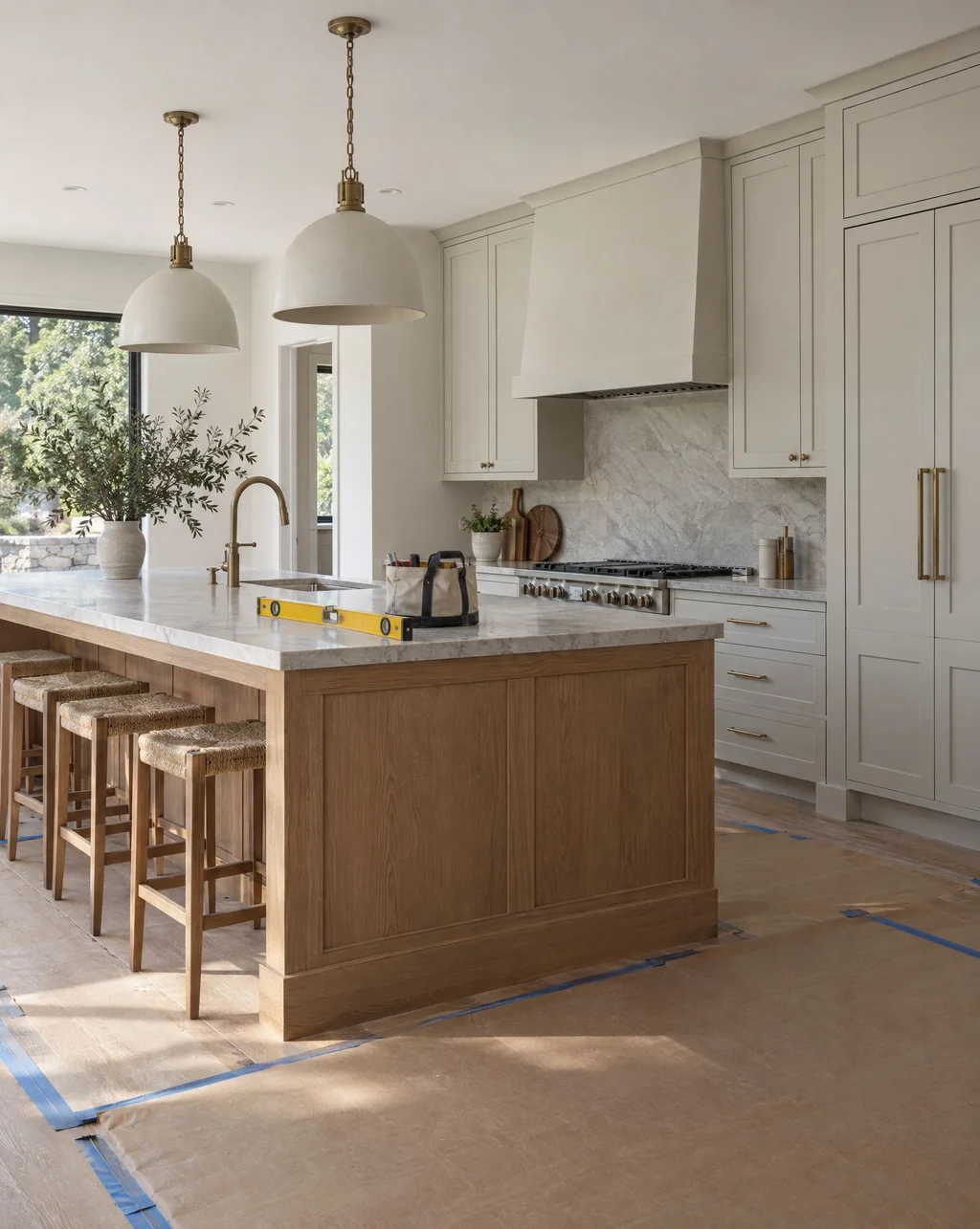 Newly installed custom kitchen on the final day of installation