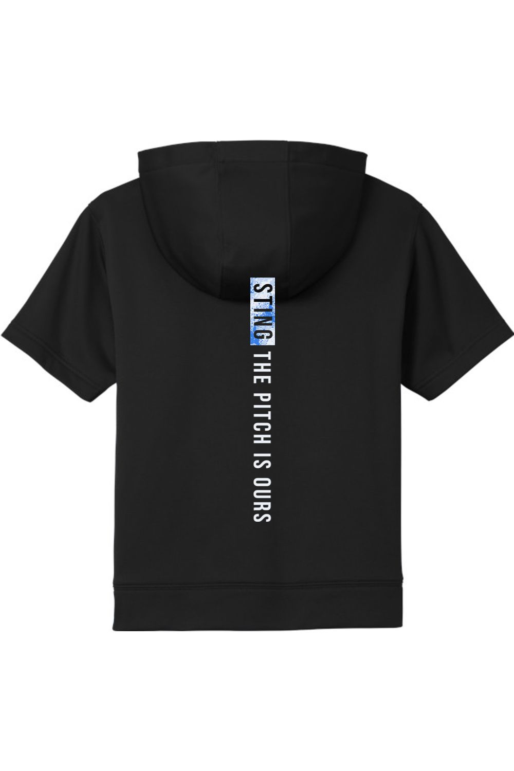 a black crop top with a blue cross on the chest