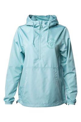 a light blue jacket with a hoodie on it