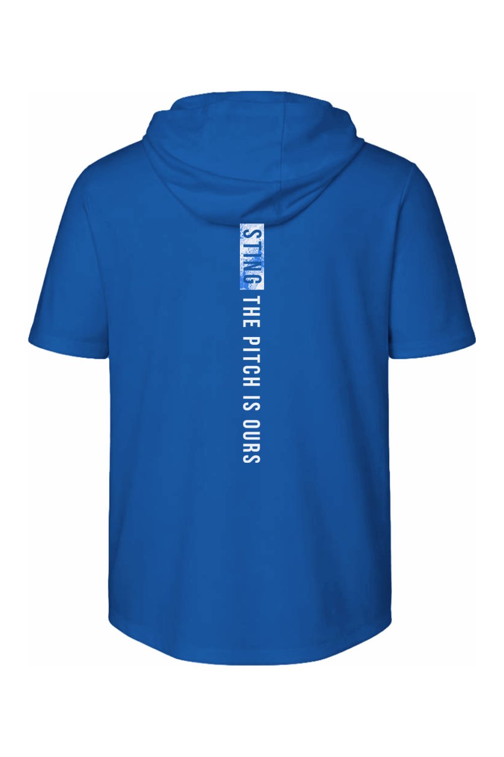 a child's blue hoodie with white letters