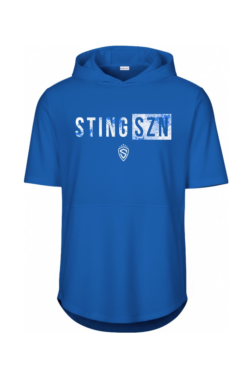 a blue hoodie with the word stingzn printed on it