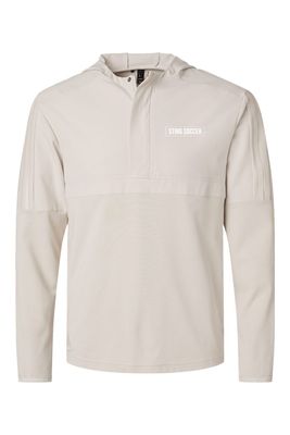 a white hoodie with a white logo on it