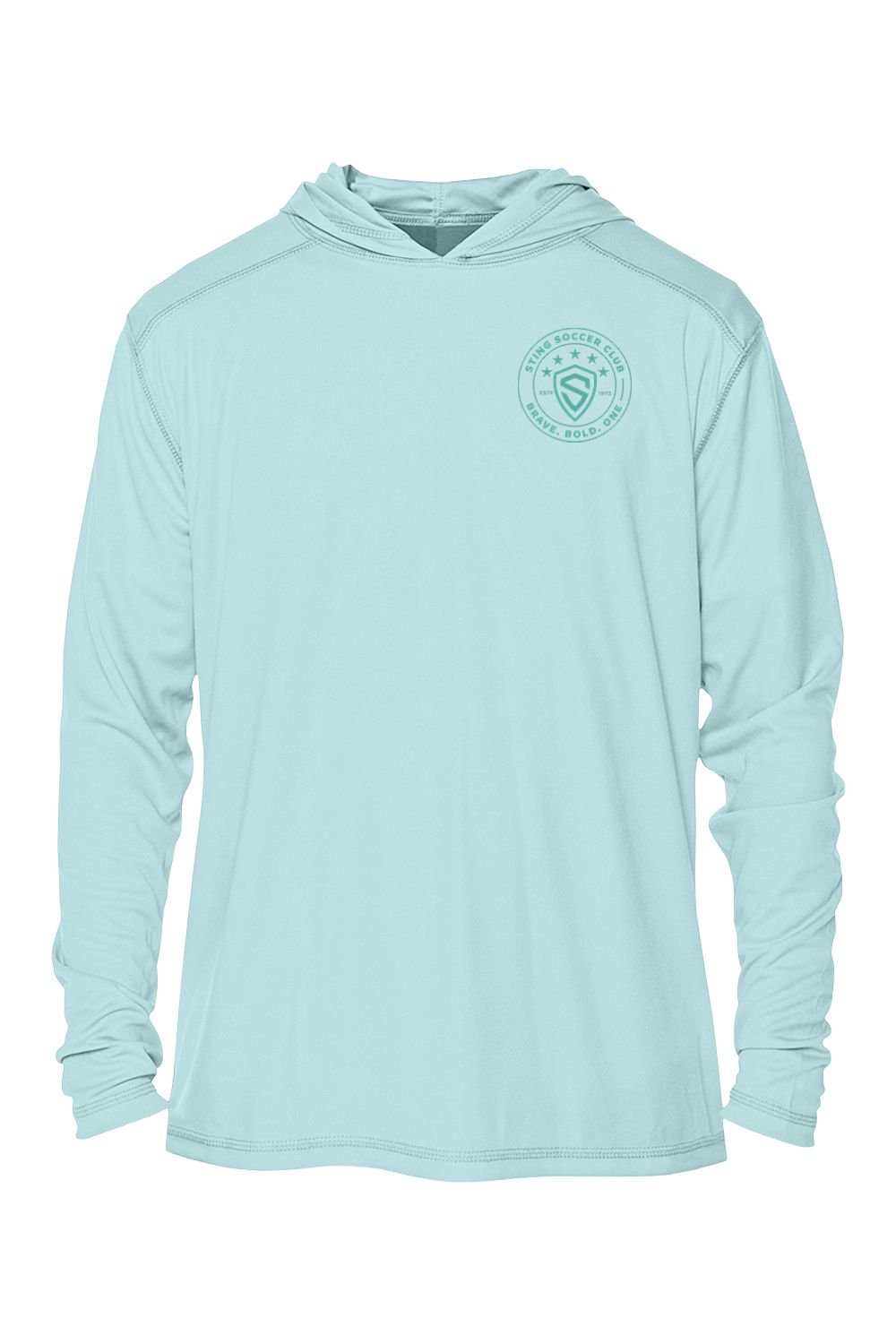 a light blue hoodie with a green heart on it