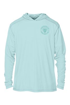 a light blue hoodie with a green heart on it