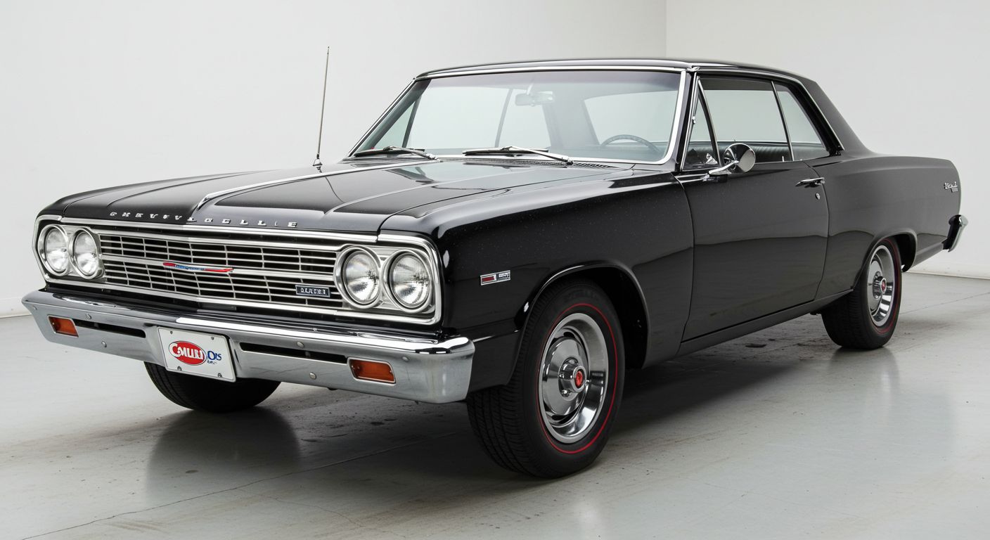 a black car is parked in a white room