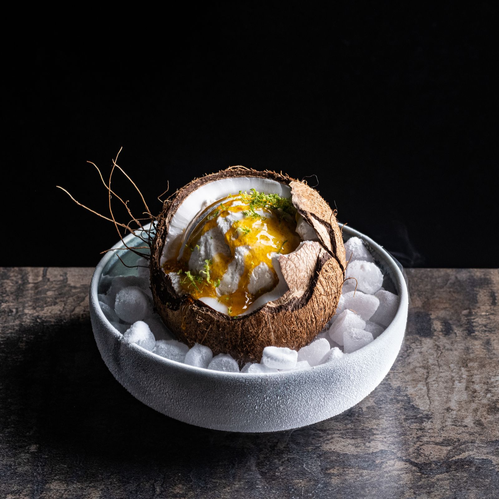 a bowl of food that is on a table