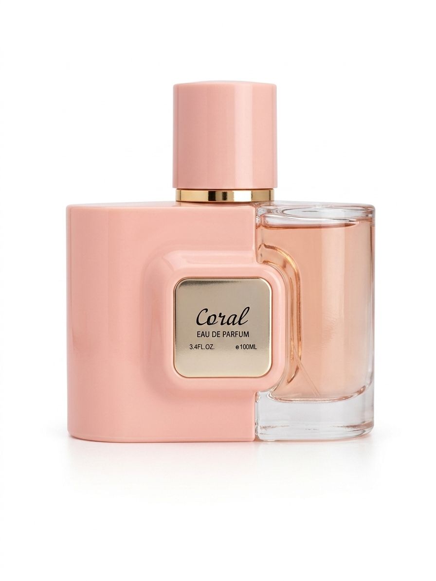 a bottle of perfume sitting on top of a white surface