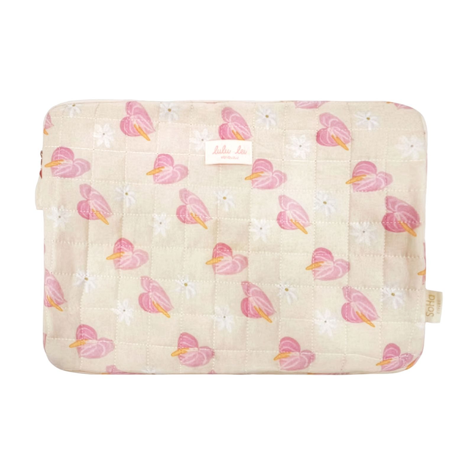a pink and white bag with pink birds on it