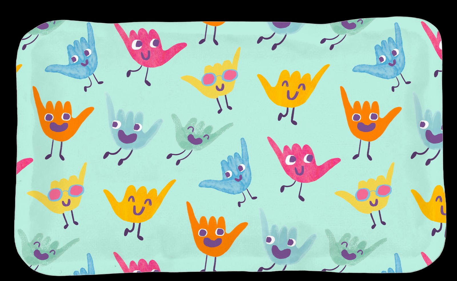 a blue tray with colorful birds on it