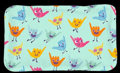 a blue tray with colorful birds on it