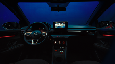 the interior of a modern car with a touch screen