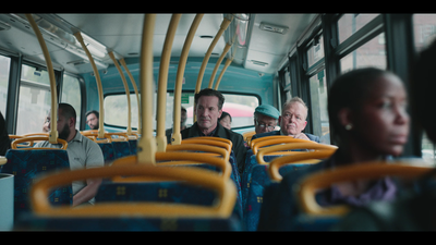 a group of people riding on a bus