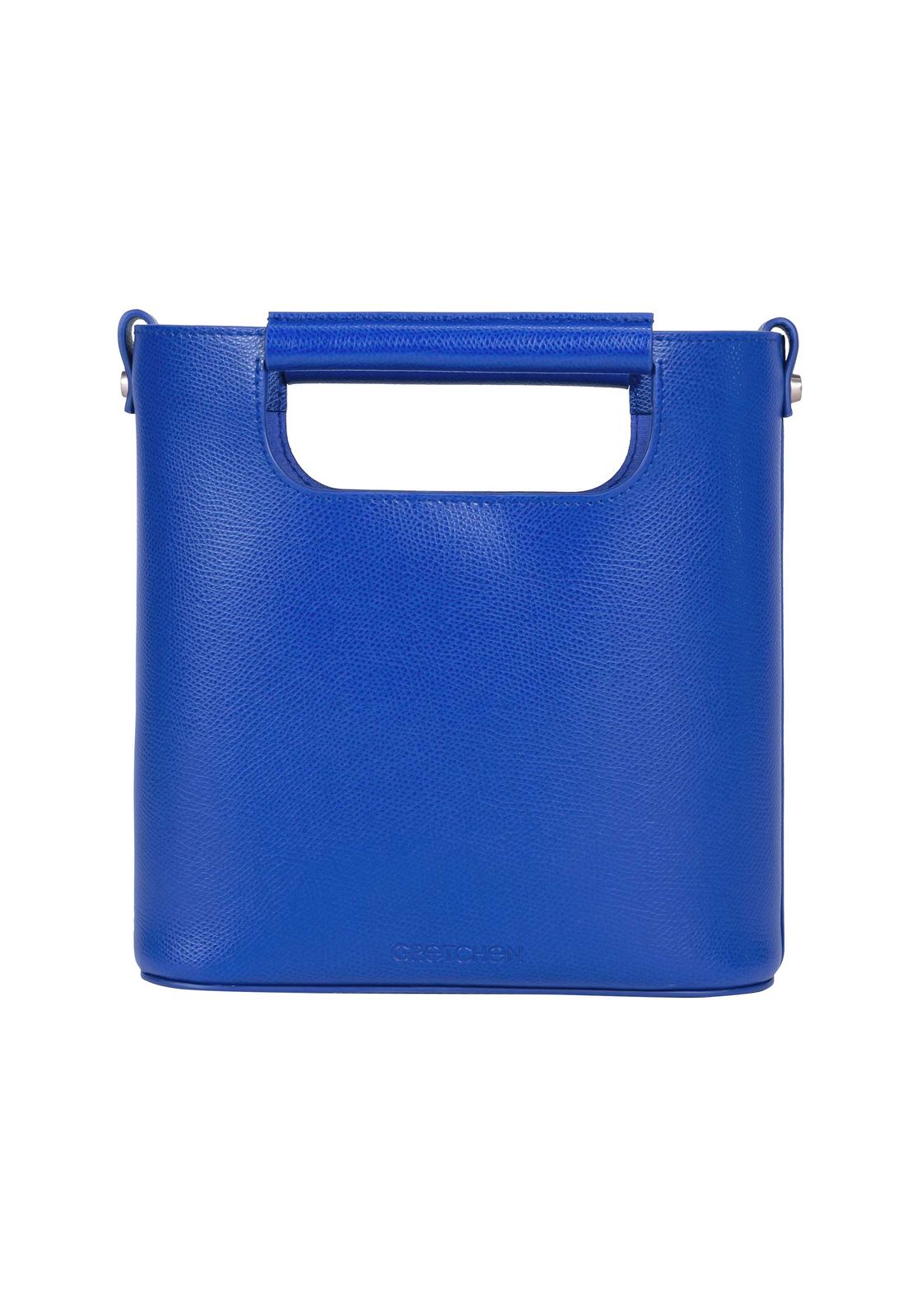 a blue handbag on a white background