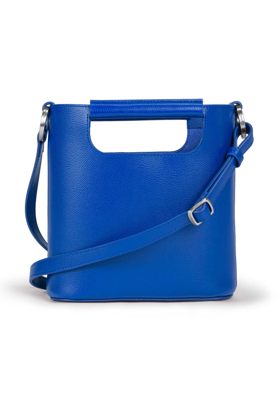 a blue handbag on a white background