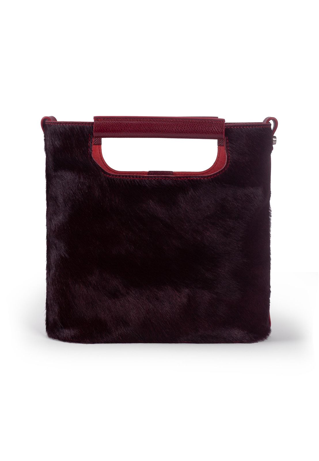a black bag with a red handle on a white background