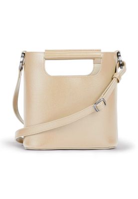 a beige handbag with a shoulder strap