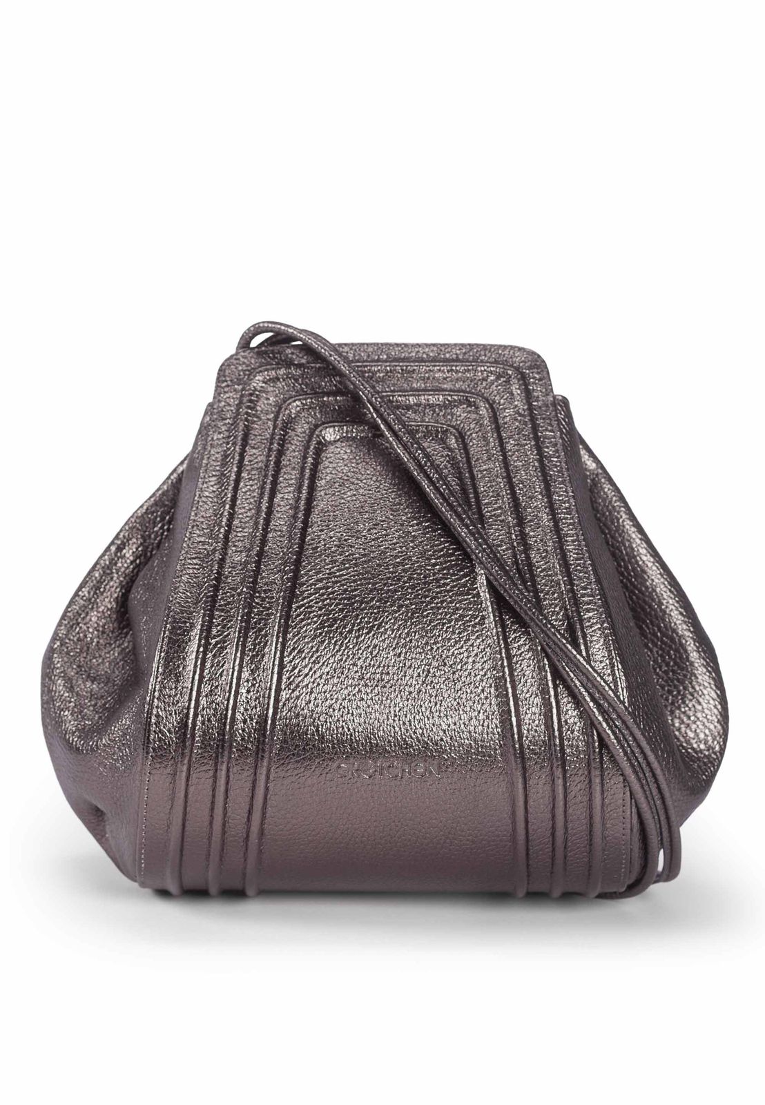 a metallic purse on a white background