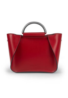 a red handbag on a white background
