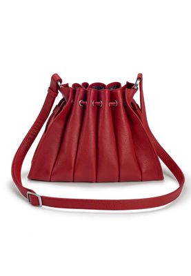 a red leather purse with a strap