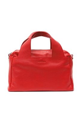 a red handbag on a white background