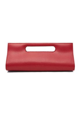 a red clutch bag on a white background