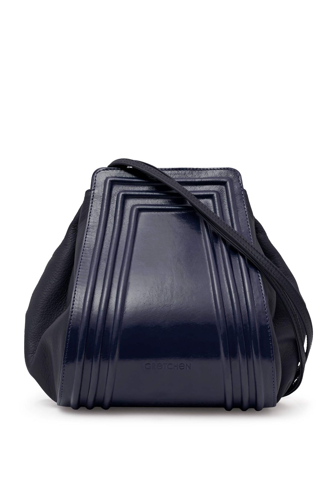 a blue handbag on a white background