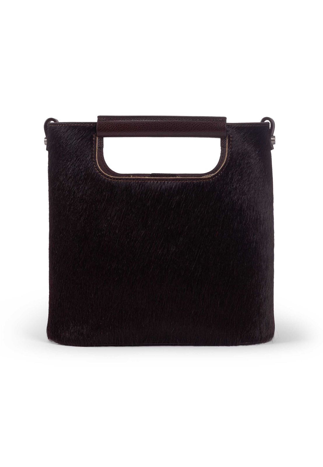a black purse with a handle on a white background
