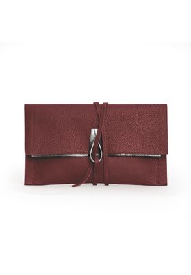 a red leather wallet with a metal clasp