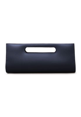a black purse with a handle on a white background