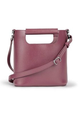 a pink handbag with a metal handle