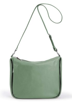 a green leather purse on a white background