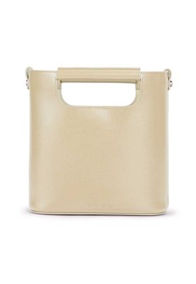 a white handbag with a handle on a white background