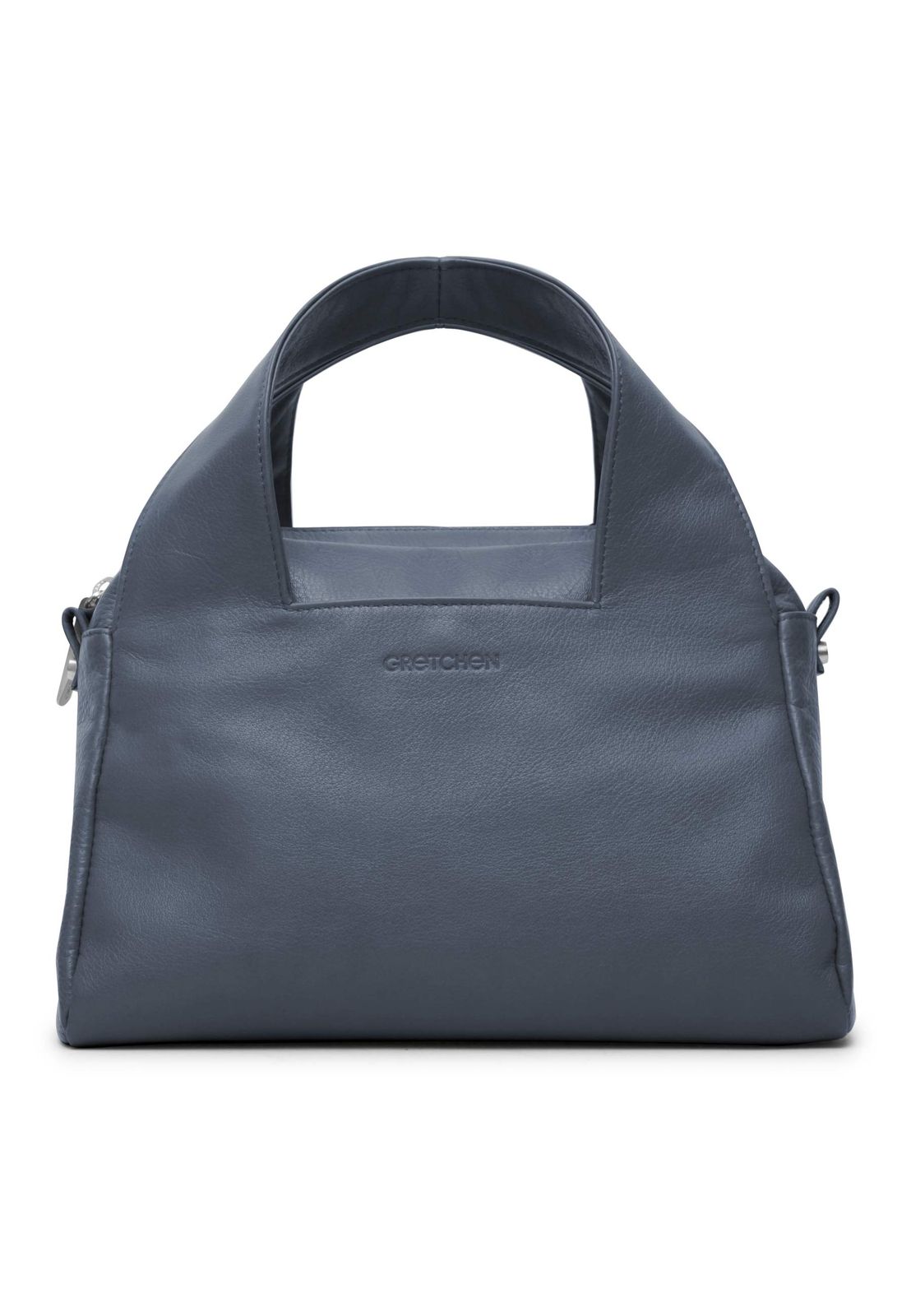 a grey handbag on a white background