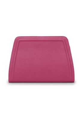 a pink leather purse on a white background