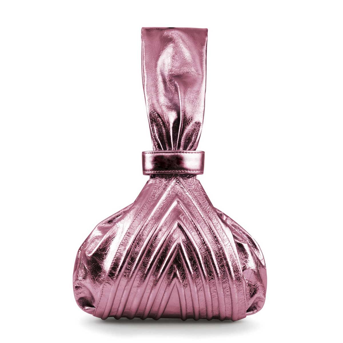 a pink glass vase with a design on it