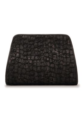 a black purse on a white background