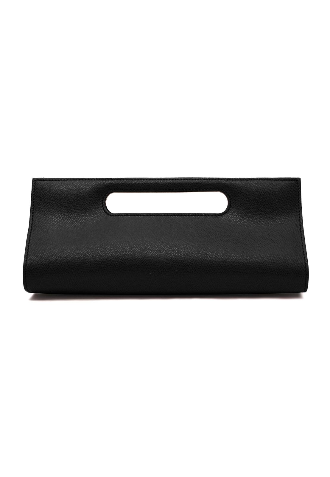 a black clutch bag on a white background