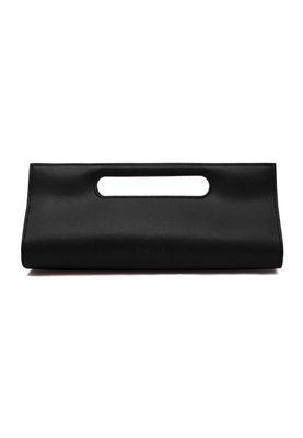 a black clutch bag on a white background