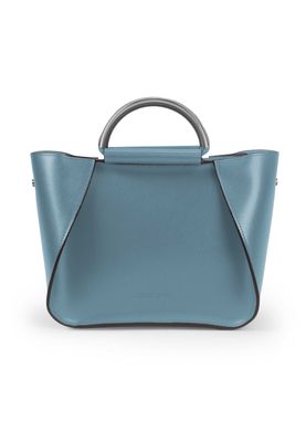 a blue handbag on a white background