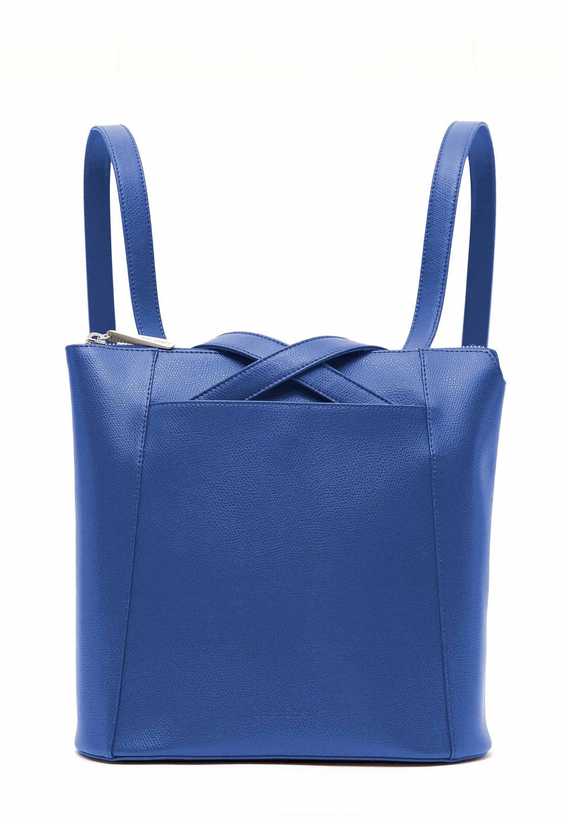 a blue handbag with a bow on the front