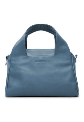 a blue handbag on a white background