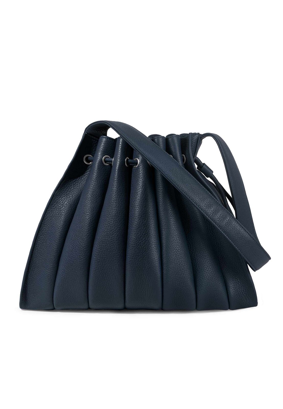 a blue handbag on a white background