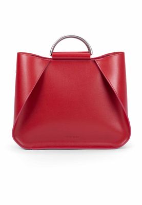a red handbag on a white background