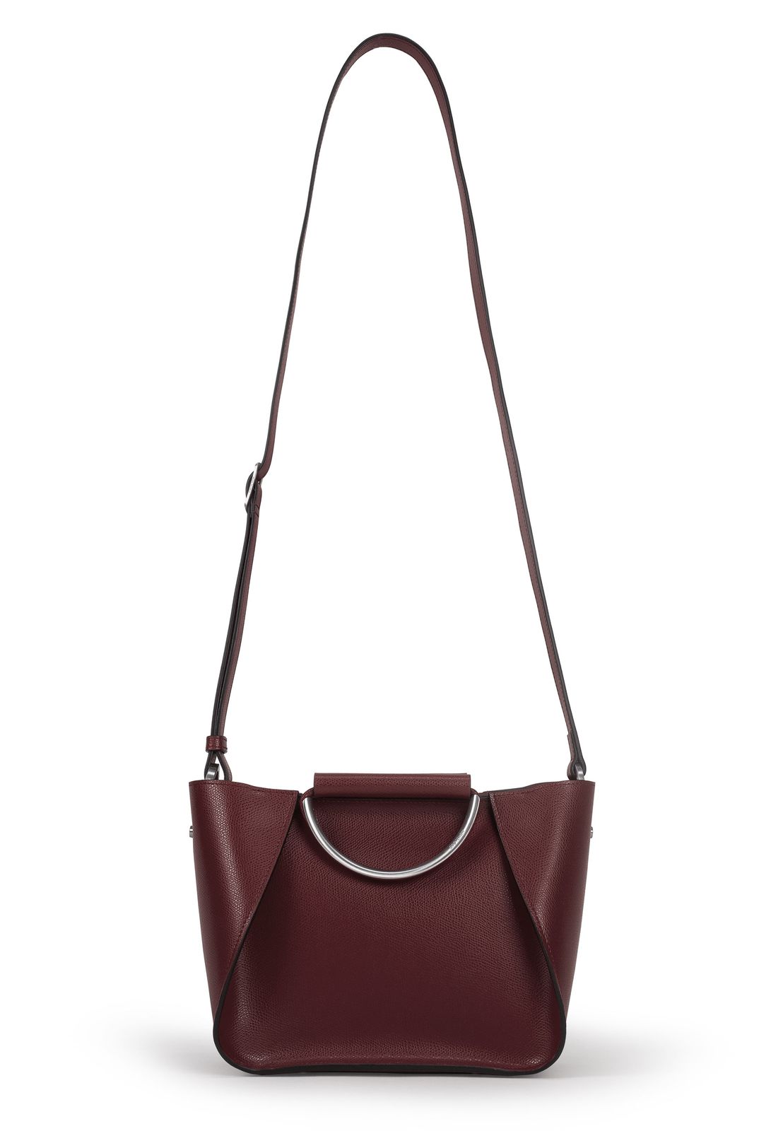 a red handbag with a metal handle