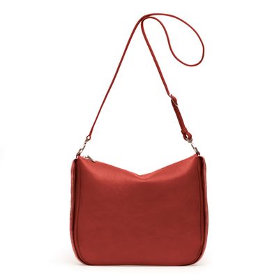 a red handbag on a white background