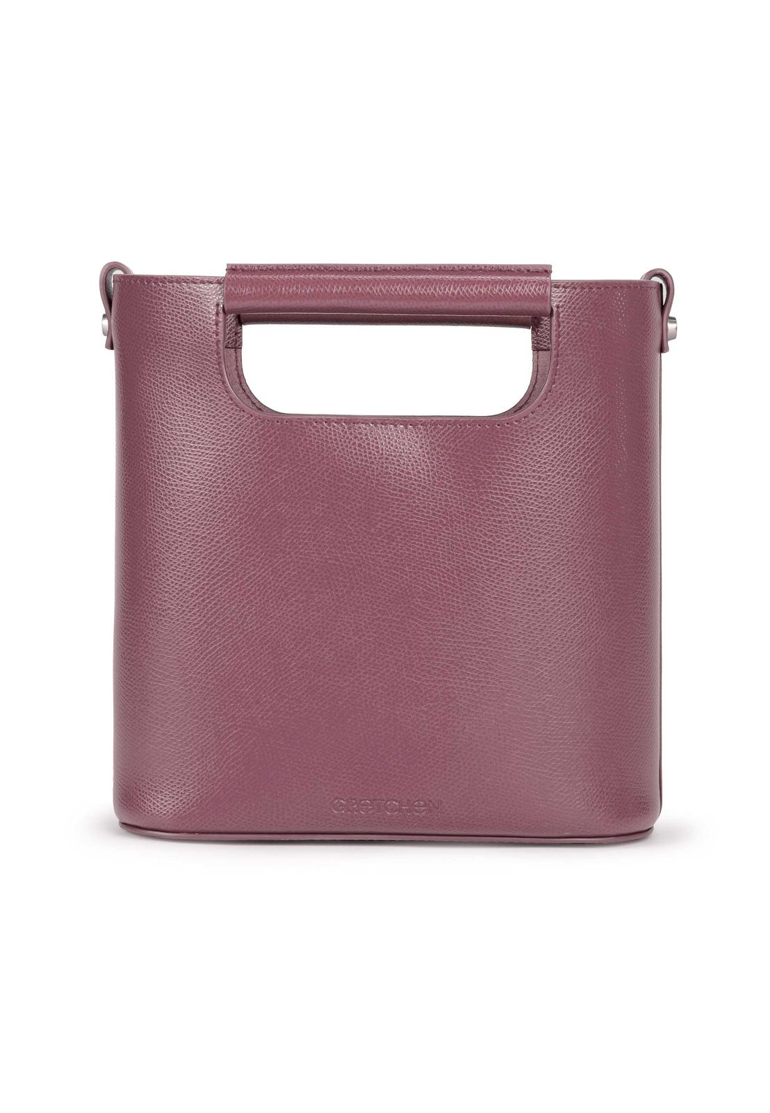 a pink leather bag with a handle