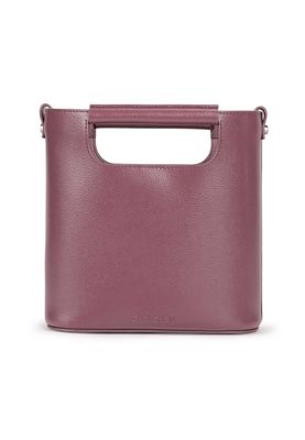 a pink leather bag with a handle