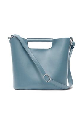 a blue handbag on a white background