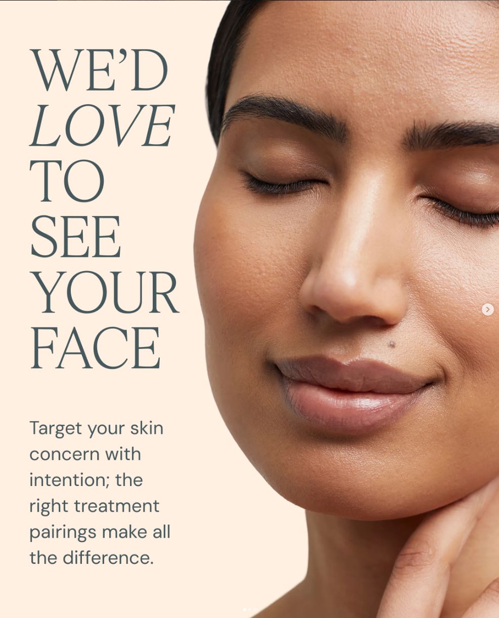 a woman's face with the words we'd love to see your face